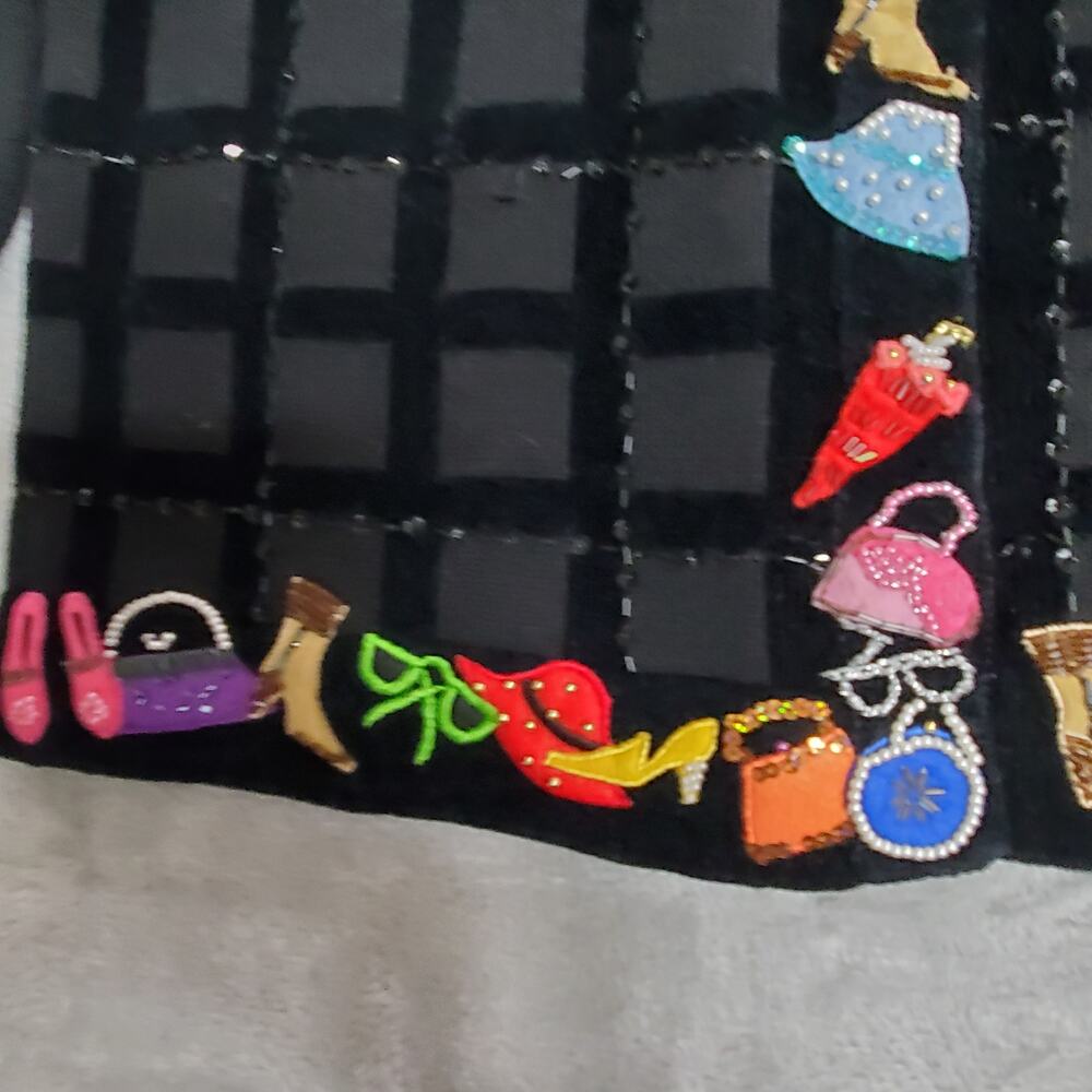 Vintage Just B Fashion Cardigan Sweater L Black Beaded Embellished Novelty - Picture 13 of 16